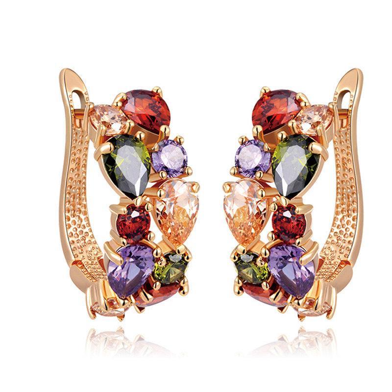 Multicolor Embellished Moissanite Diamonds Luxury 18k Rose Gold Plated Vintage Hoop Earrings | Mix Mix Style-Mix MIx Style