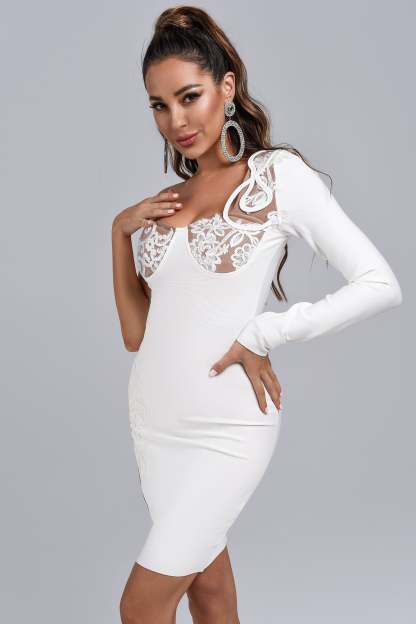 White One Shoulder Lace Cocktail Dress | Mix Mix Style [Hot Seller]-Mix MIx Style