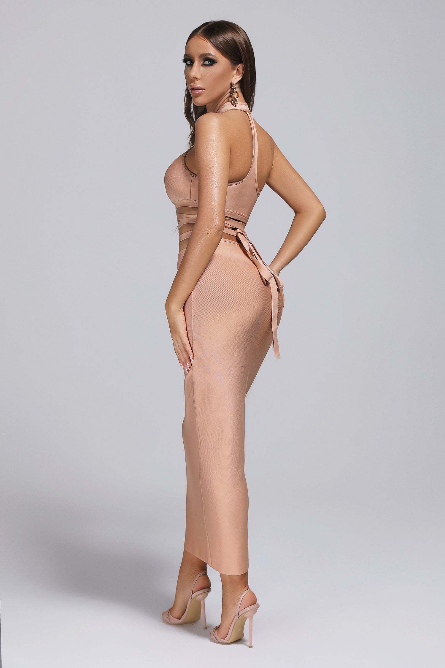 Beige Halter Maxi Bandage Dress  | Mix Mix Style [Hot Seller]-Mix MIx Style