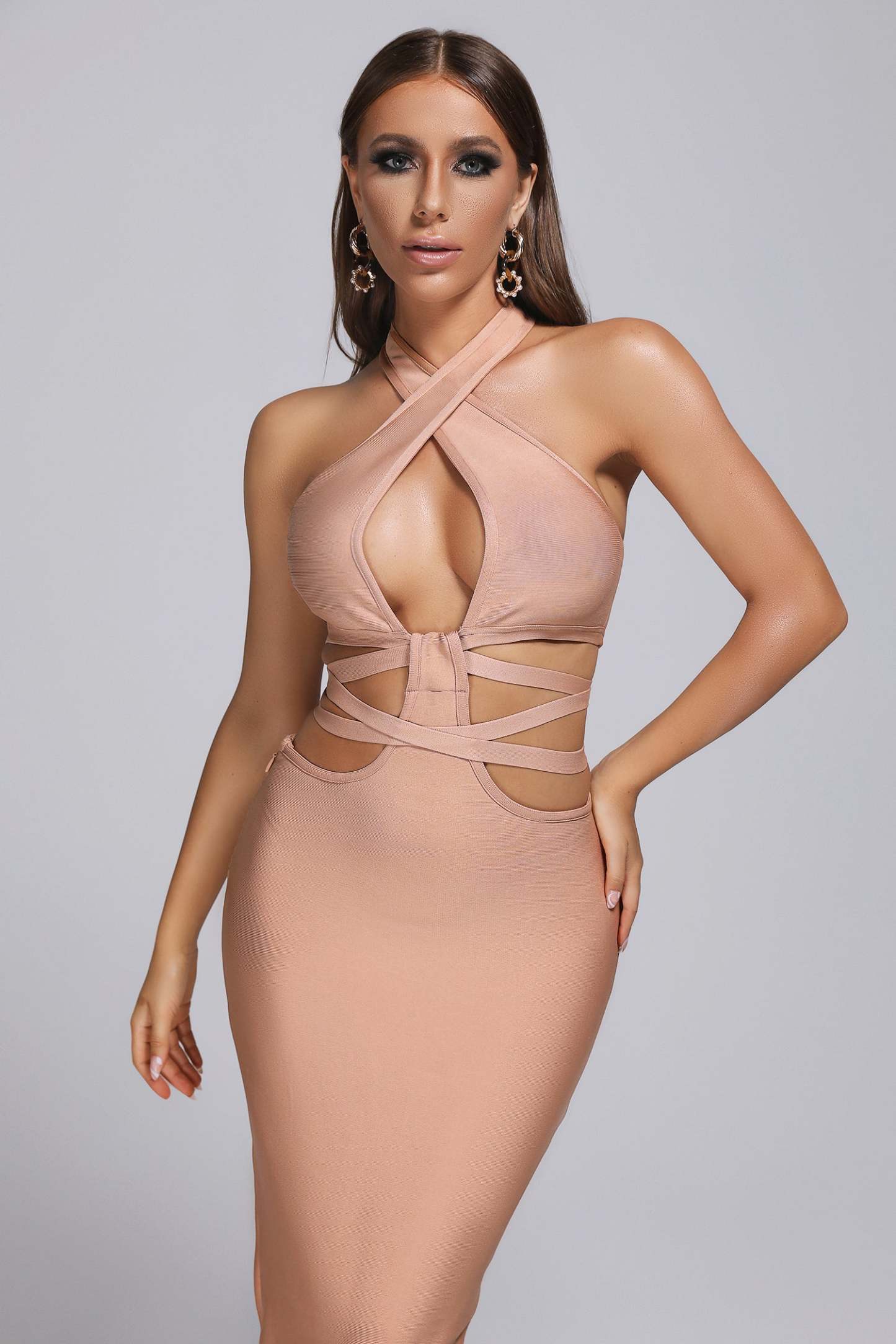 Beige Halter Maxi Bandage Dress  | Mix Mix Style [Hot Seller]-Mix MIx Style