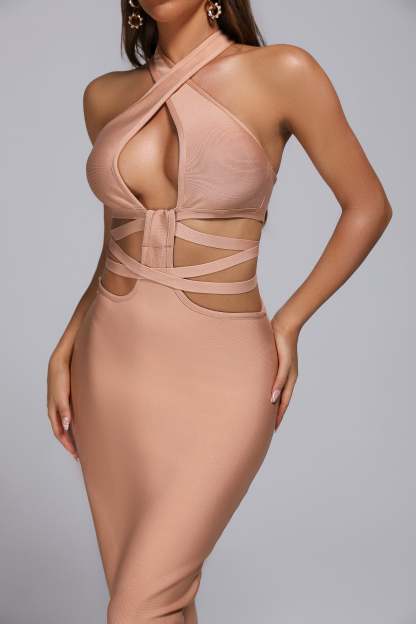 Beige Halter Maxi Bandage Dress  | Mix Mix Style [Hot Seller]-Mix MIx Style