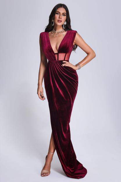 Saffron Velvet Maxi Dress - Red | Mix Mix Style [Hot Seller]-Mix MIx Style