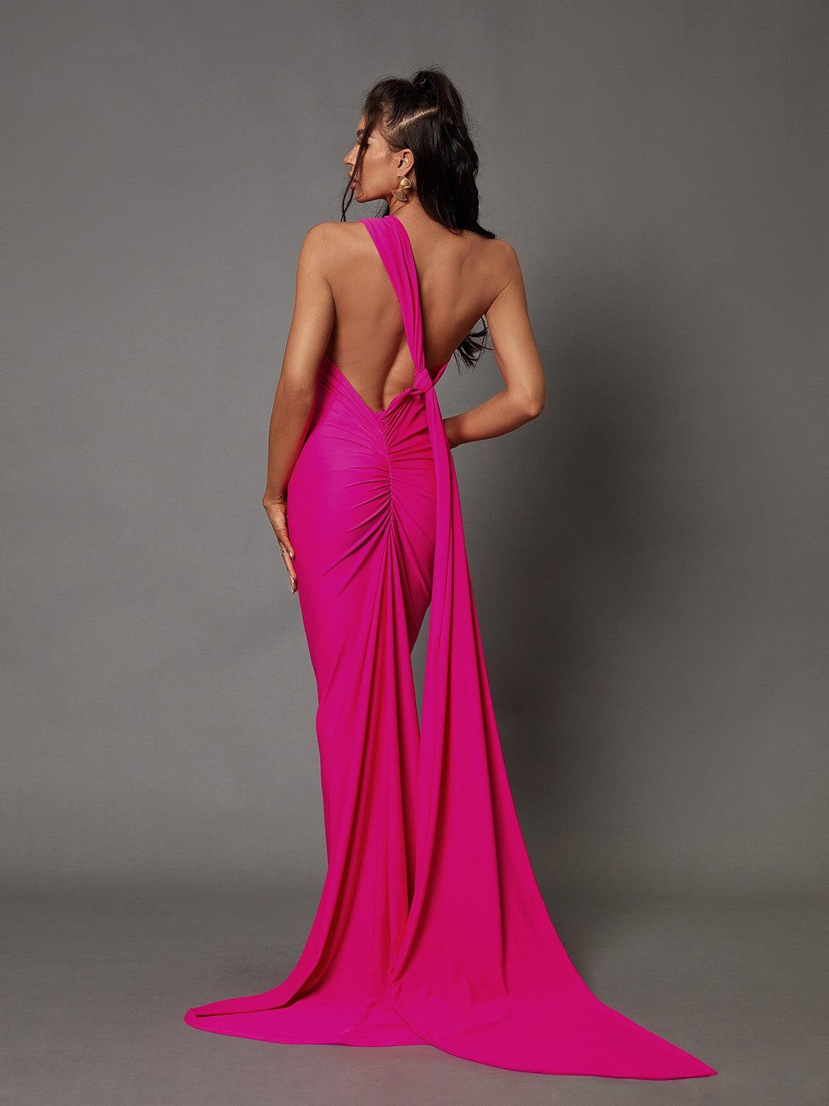 Hot Pink Backless Maxi Dress | Mix Mix Style [Hot Seller]-Mix MIx Style