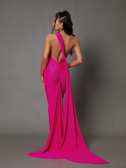 Hot Pink Backless Maxi Dress | Mix Mix Style [Hot Seller]-Mix MIx Style