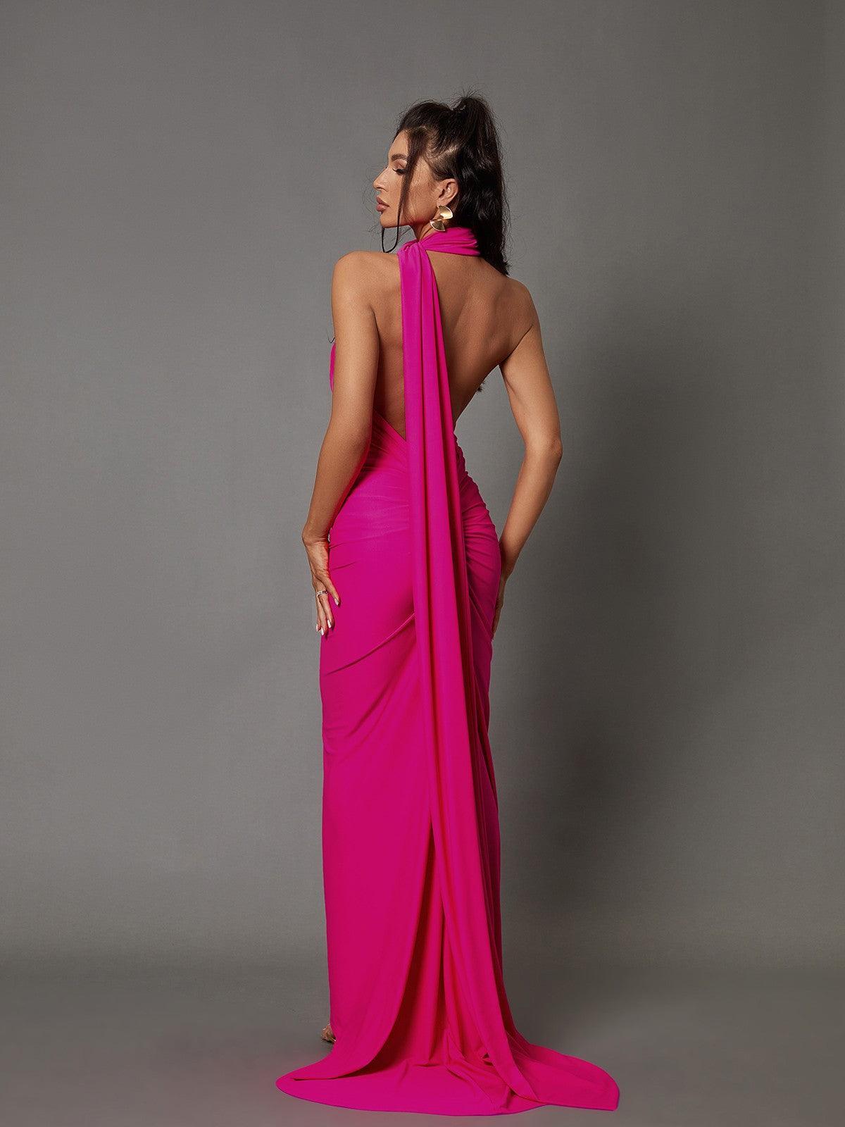 Hot Pink Backless Maxi Dress | Mix Mix Style [Hot Seller]-Mix MIx Style