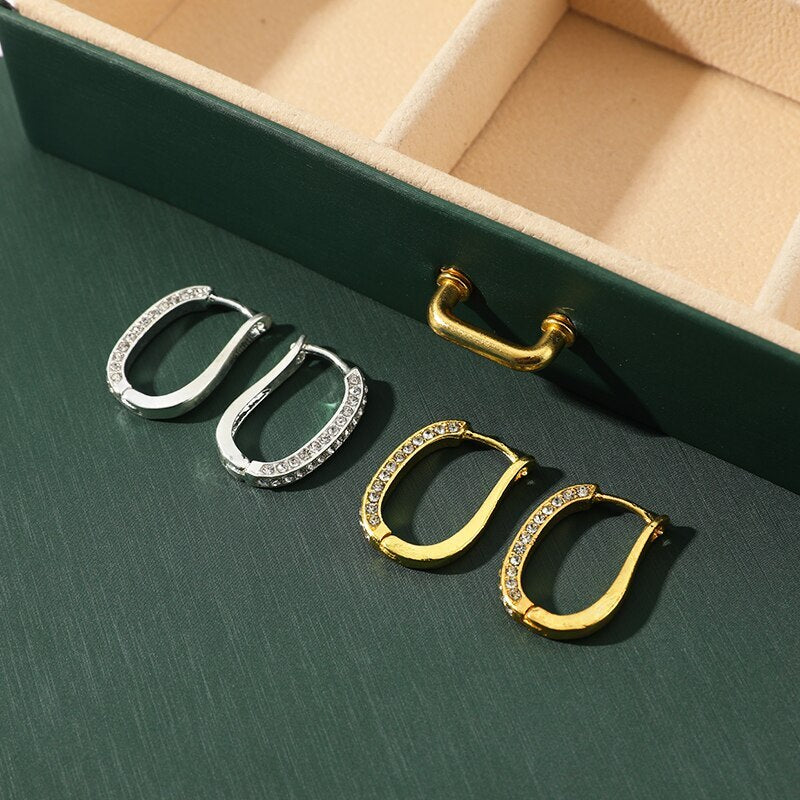 U Shaped 14K Gold Plated & 925 Sterling Silver with Moissanite Diamonds Ear Clips Earrings | Mix Mix Style [Hot Seller]-Mix MIx Style