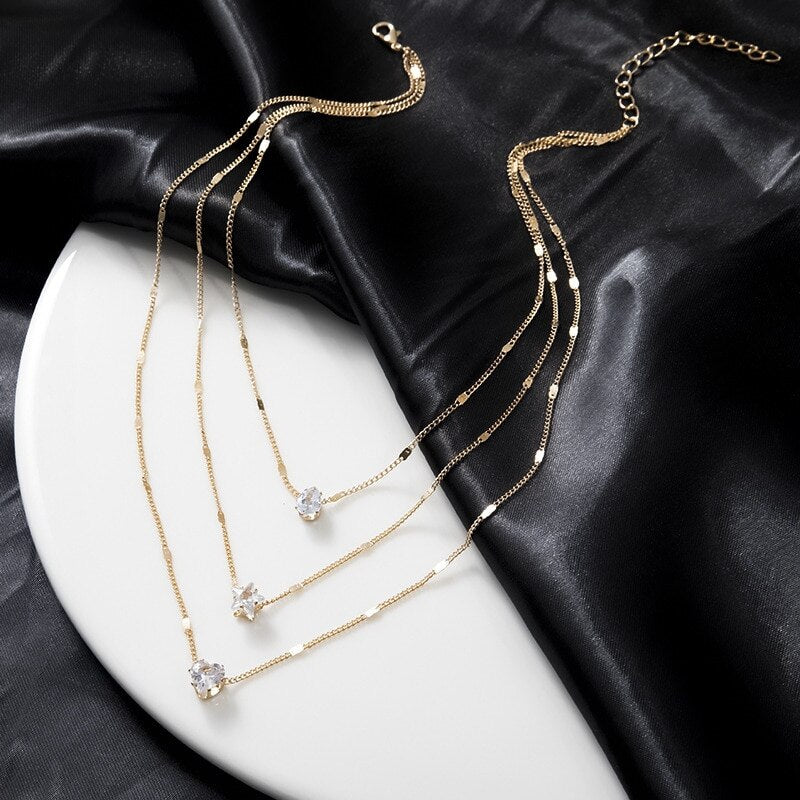 3 Pcs 18k Gold Plated Simple Multilayered Pendant Necklace | Mix Mix Style [Hot Seller]-Mix MIx Style