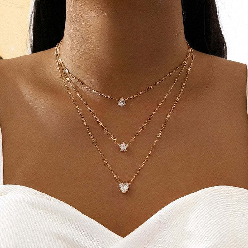 3 Pcs 18k Gold Plated Simple Multilayered Pendant Necklace | Mix Mix Style [Hot Seller]-Mix MIx Style