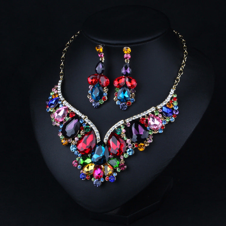 Multicolor Vintage Pendant Pig Pear Cut Diamonds Luxurious 18k Gold Plated Necklace & Drop Earrings Jewelry Set | Mix Mix Style-Mix MIx Style