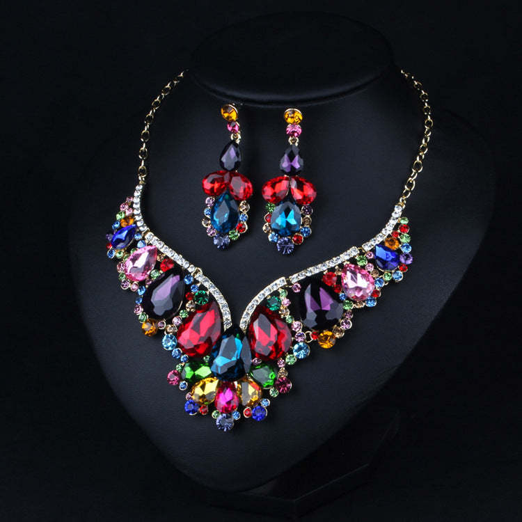 Multicolor Vintage Pendant Pig Pear Cut Diamonds Luxurious 18k Gold Plated Necklace & Drop Earrings Jewelry Set | Mix Mix Style-Mix MIx Style
