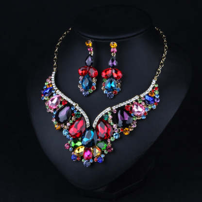 Multicolor Vintage Pendant Pig Pear Cut Diamonds Luxurious 18k Gold Plated Necklace & Drop Earrings Jewelry Set | Mix Mix Style-Mix MIx Style