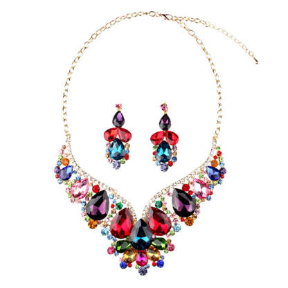 Multicolor Vintage Pendant Pig Pear Cut Diamonds Luxurious 18k Gold Plated Necklace & Drop Earrings Jewelry Set | Mix Mix Style-Mix MIx Style