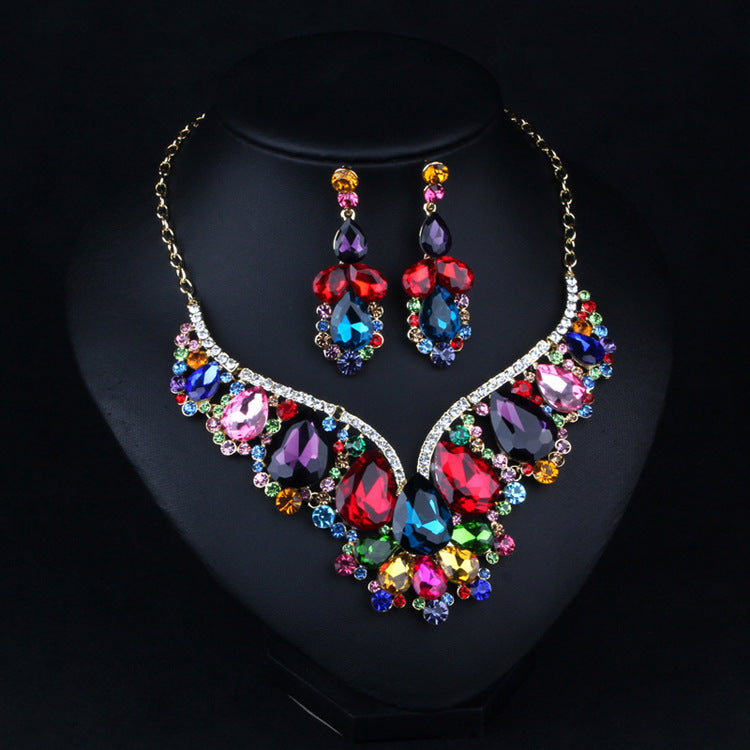 Multicolor Vintage Pendant Pig Pear Cut Diamonds Luxurious 18k Gold Plated Necklace & Drop Earrings Jewelry Set | Mix Mix Style-Mix MIx Style