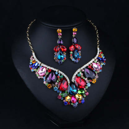 Multicolor Vintage Pendant Pig Pear Cut Diamonds Luxurious 18k Gold Plated Necklace & Drop Earrings Jewelry Set | Mix Mix Style-Mix MIx Style