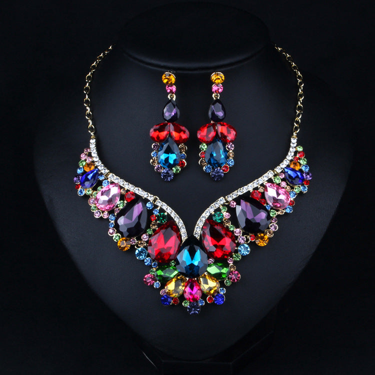 Multicolor Vintage Pendant Pig Pear Cut Diamonds Luxurious 18k Gold Plated Necklace & Drop Earrings Jewelry Set | Mix Mix Style-Mix MIx Style