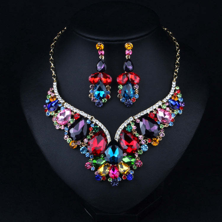 Multicolor Vintage Pendant Pig Pear Cut Diamonds Luxurious 18k Gold Plated Necklace & Drop Earrings Jewelry Set | Mix Mix Style-Mix MIx Style