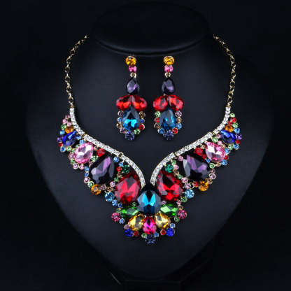 Multicolor Vintage Pendant Pig Pear Cut Diamonds Luxurious 18k Gold Plated Necklace & Drop Earrings Jewelry Set | Mix Mix Style-Mix MIx Style