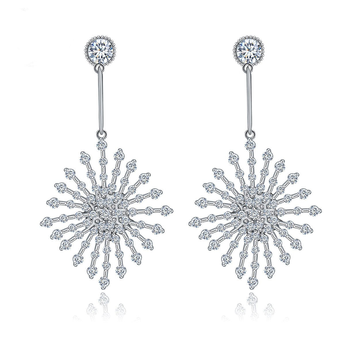 Snowflake Shaped Timeless White Moissanite Diamonds Luxury 18k White Gold Plated Vintage Drop Earrings | Mix Mix Style-Mix MIx Style