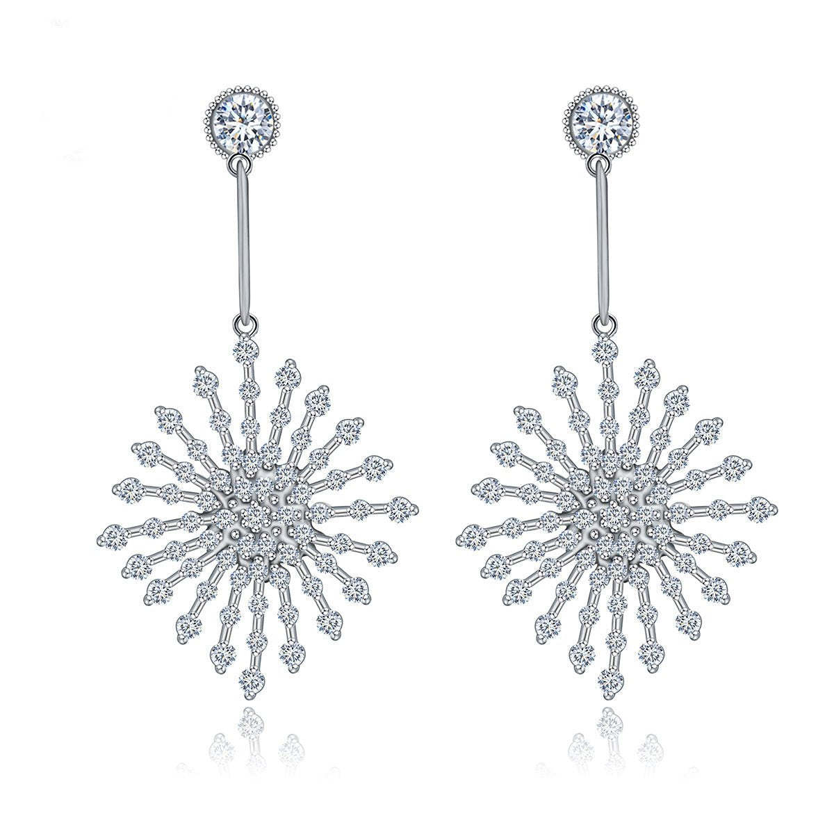 Snowflake Shaped Timeless White Moissanite Diamonds Luxury 18k White Gold Plated Vintage Drop Earrings | Mix Mix Style-Mix MIx Style