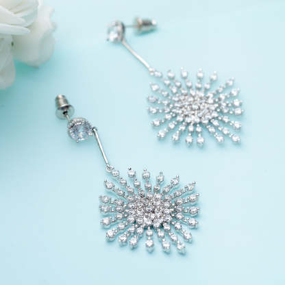 Snowflake Shaped Timeless White Moissanite Diamonds Luxury 18k White Gold Plated Vintage Drop Earrings | Mix Mix Style-Mix MIx Style