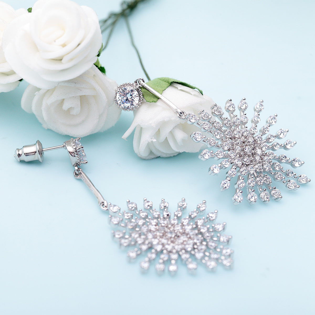 Snowflake Shaped Timeless White Moissanite Diamonds Luxury 18k White Gold Plated Vintage Drop Earrings | Mix Mix Style-Mix MIx Style