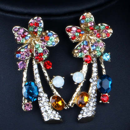 Embellished Vintage Flower Pendant Round Diamonds Luxury 18k Gold Plated Necklace & Earrings Jewelry Set | Mix Mix Style-Mix MIx Style