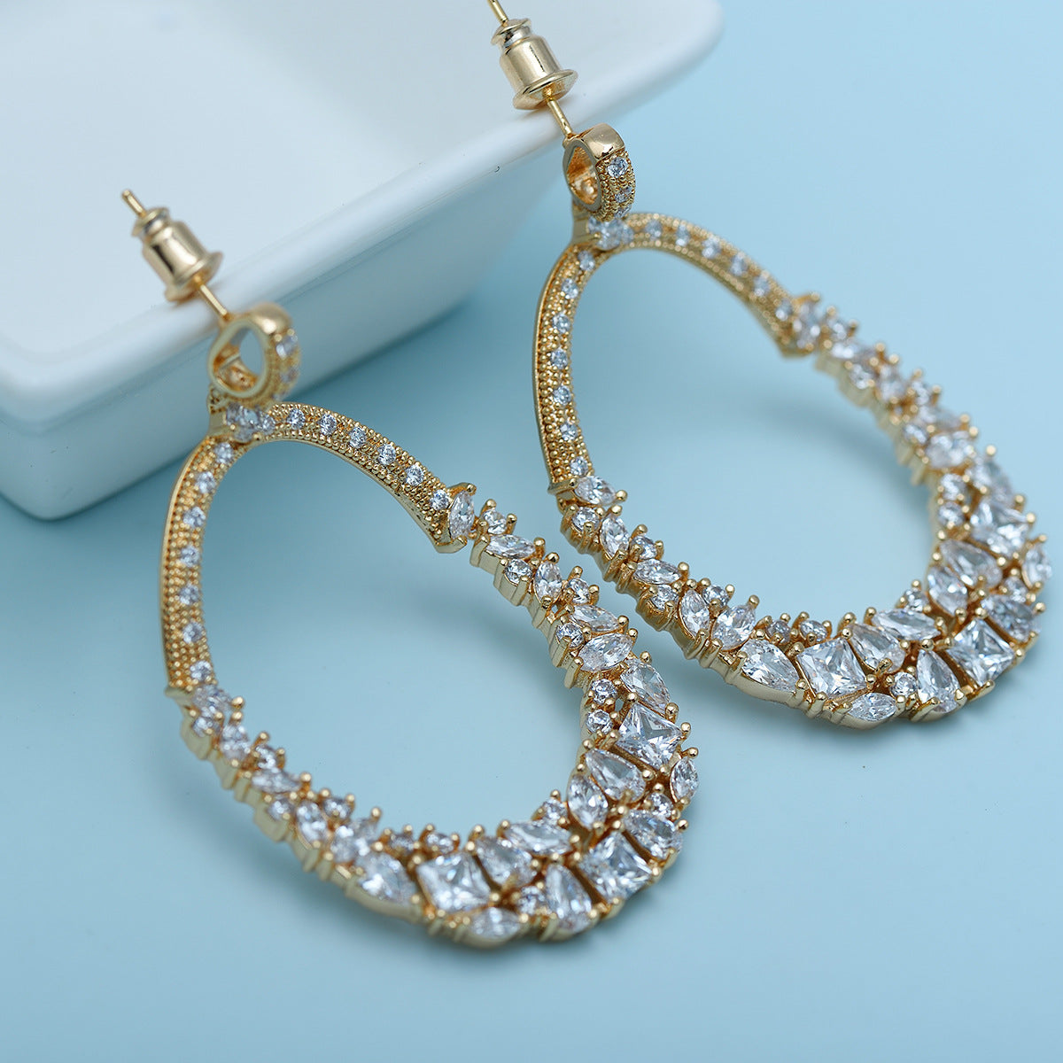 Pink - Blue - Green Dazzling Moissanite Diamonds Luxury 18k Vermeil Gold Plated Retro Drop Earrings | Mix Mix Style-Mix MIx Style