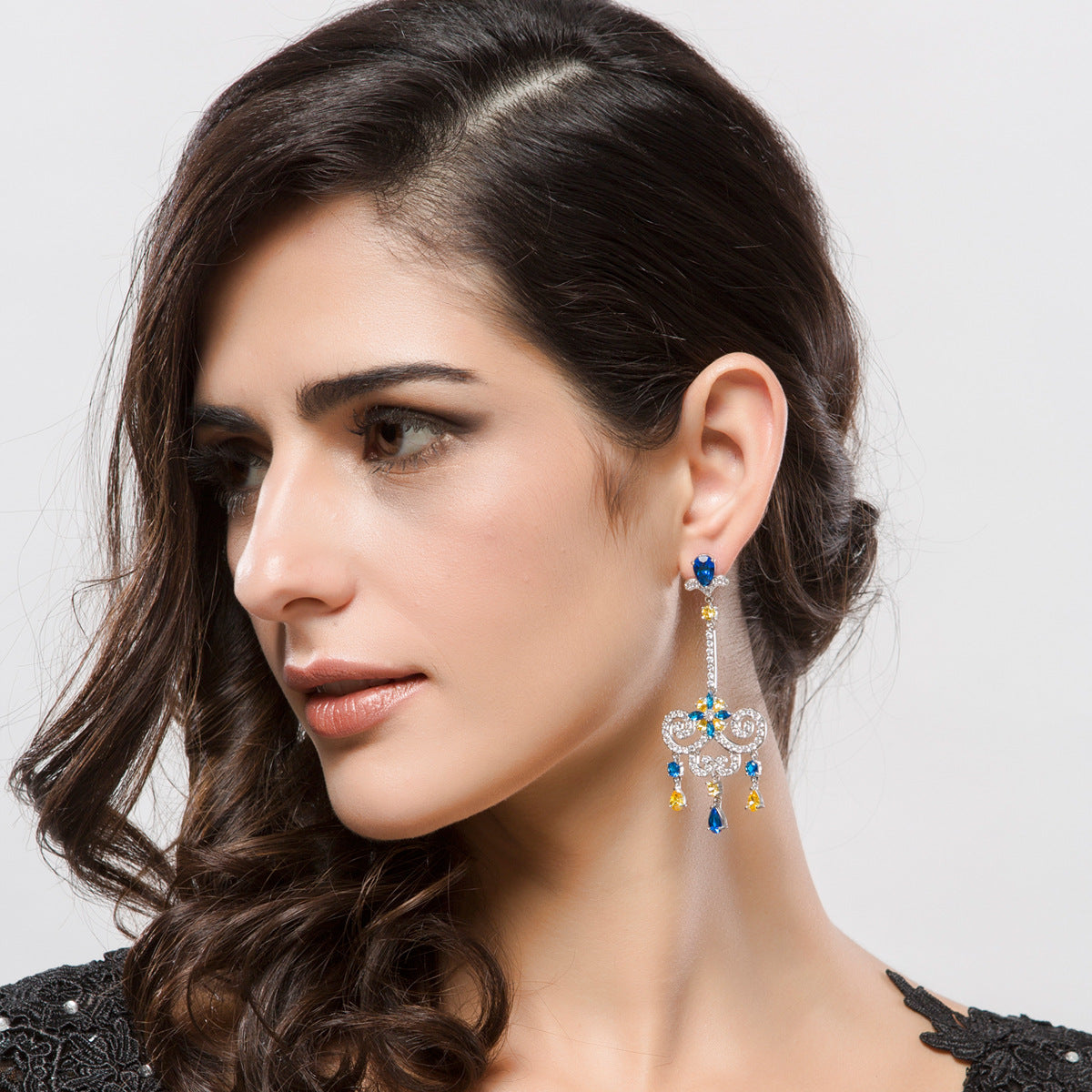 Yellow & Blue Dazzling Moissanite Diamonds Luxury 18k White Gold Plated Vintage Retro Drop Earrings | Mix Mix Style-Mix MIx Style