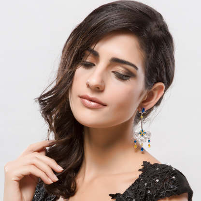 Yellow & Blue Dazzling Moissanite Diamonds Luxury 18k White Gold Plated Vintage Retro Drop Earrings | Mix Mix Style-Mix MIx Style