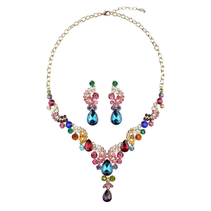 Multicolor Classic Pendant Pear Cut Diamonds Luxurious 18k White Gold Plated Necklace & Drop Earring Jewelry Set | Mix Mix Style-Mix MIx Style