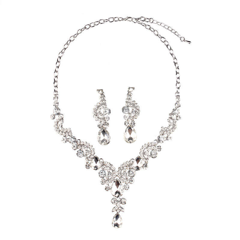 Multicolor Classic Pendant Pear Cut Diamonds Luxurious 18k White Gold Plated Necklace & Drop Earring Jewelry Set | Mix Mix Style-Mix MIx Style