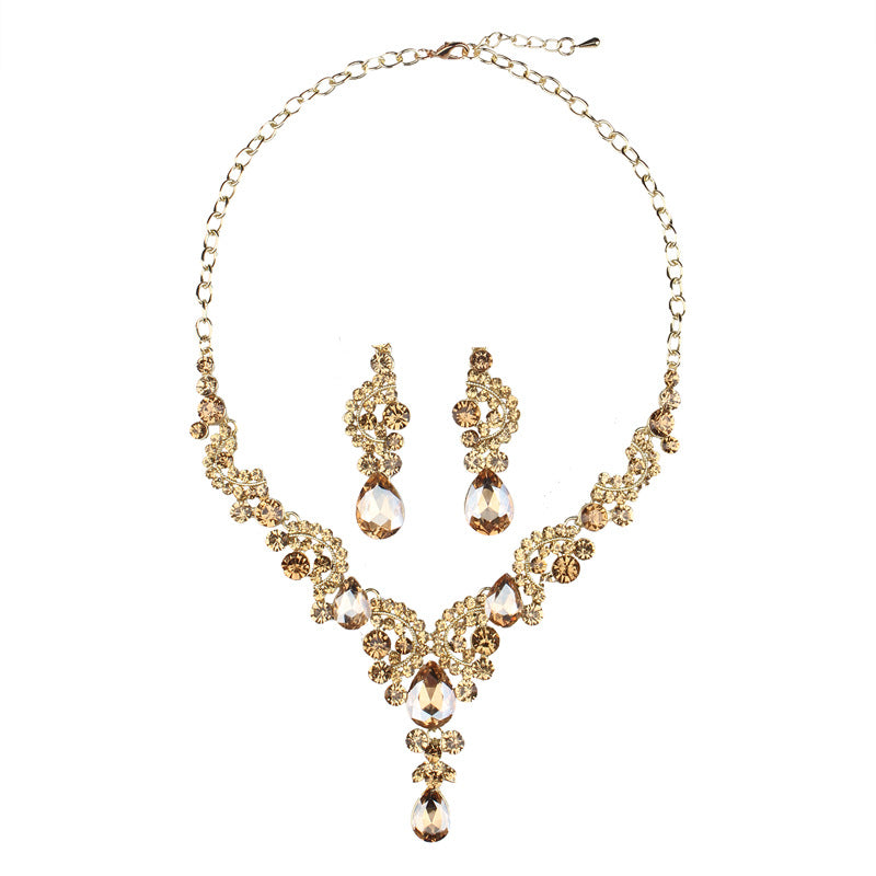 Multicolor Classic Pendant Pear Cut Diamonds Luxurious 18k White Gold Plated Necklace & Drop Earring Jewelry Set | Mix Mix Style-Mix MIx Style