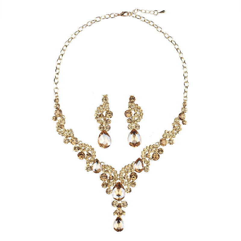 Multicolor Classic Pendant Pear Cut Diamonds Luxurious 18k White Gold Plated Necklace & Drop Earring Jewelry Set | Mix Mix Style-Mix MIx Style