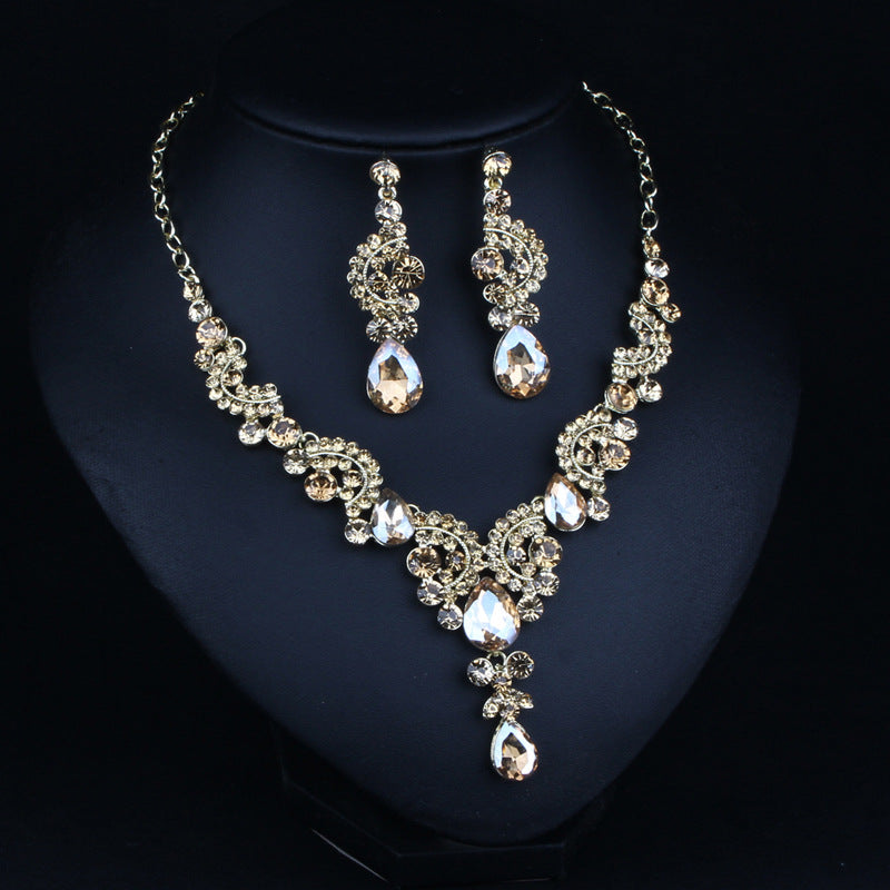 Multicolor Classic Pendant Pear Cut Diamonds Luxurious 18k White Gold Plated Necklace & Drop Earring Jewelry Set | Mix Mix Style-Mix MIx Style
