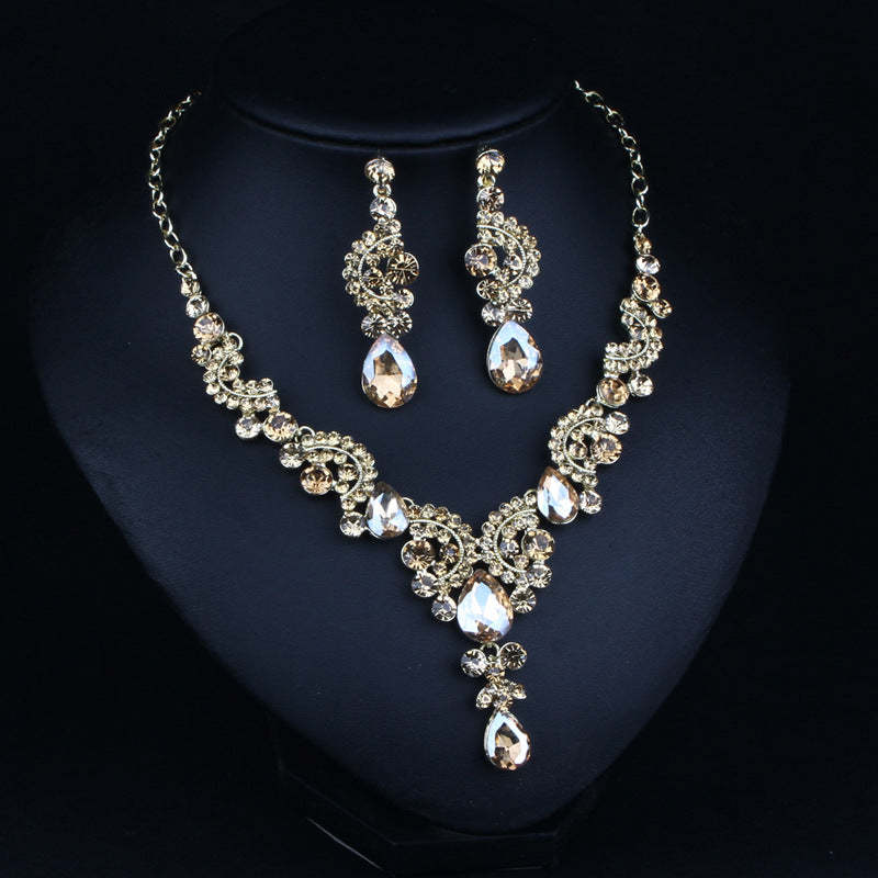 Multicolor Classic Pendant Pear Cut Diamonds Luxurious 18k White Gold Plated Necklace & Drop Earring Jewelry Set | Mix Mix Style-Mix MIx Style