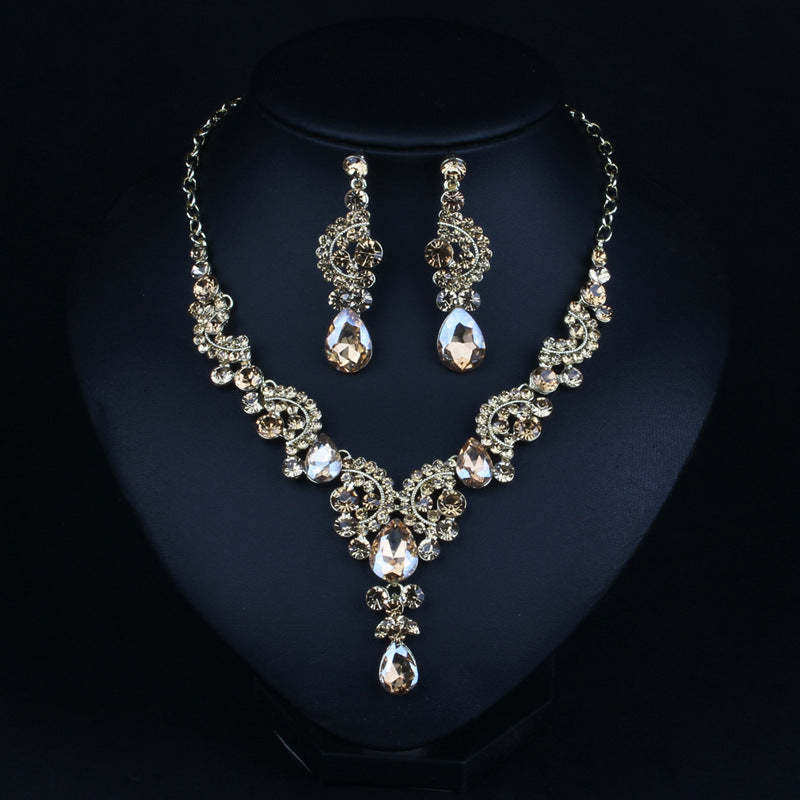 Multicolor Classic Pendant Pear Cut Diamonds Luxurious 18k White Gold Plated Necklace & Drop Earring Jewelry Set | Mix Mix Style-Mix MIx Style