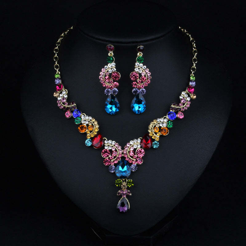 Multicolor Classic Pendant Pear Cut Diamonds Luxurious 18k White Gold Plated Necklace & Drop Earring Jewelry Set | Mix Mix Style-Mix MIx Style
