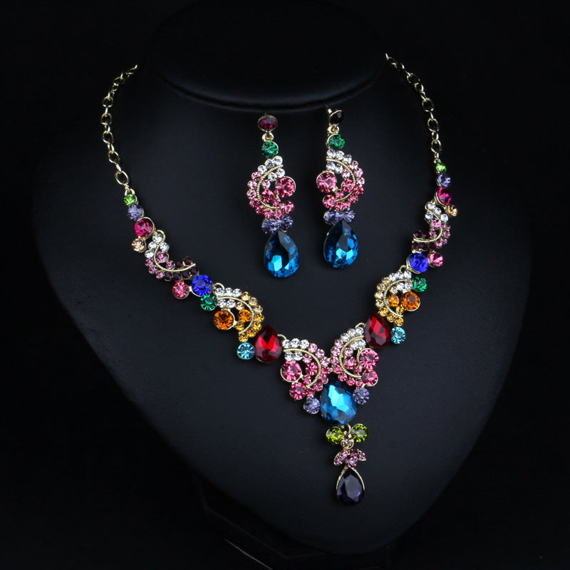 Multicolor Classic Pendant Pear Cut Diamonds Luxurious 18k White Gold Plated Necklace & Drop Earring Jewelry Set | Mix Mix Style-Mix MIx Style