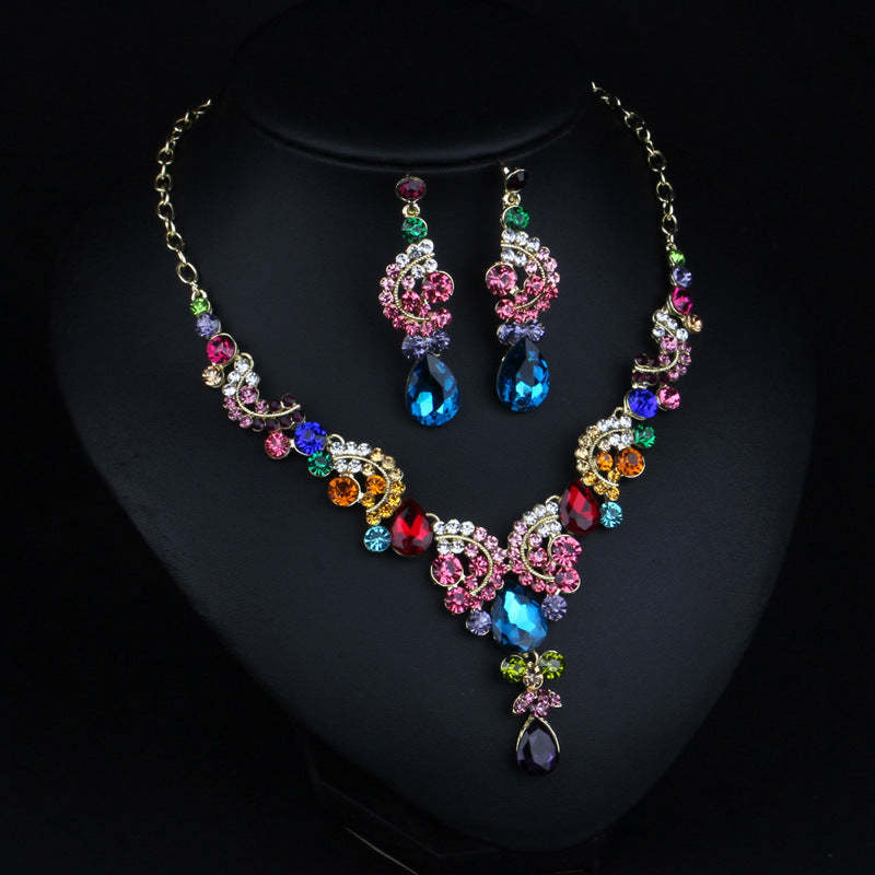Multicolor Classic Pendant Pear Cut Diamonds Luxurious 18k White Gold Plated Necklace & Drop Earring Jewelry Set | Mix Mix Style-Mix MIx Style