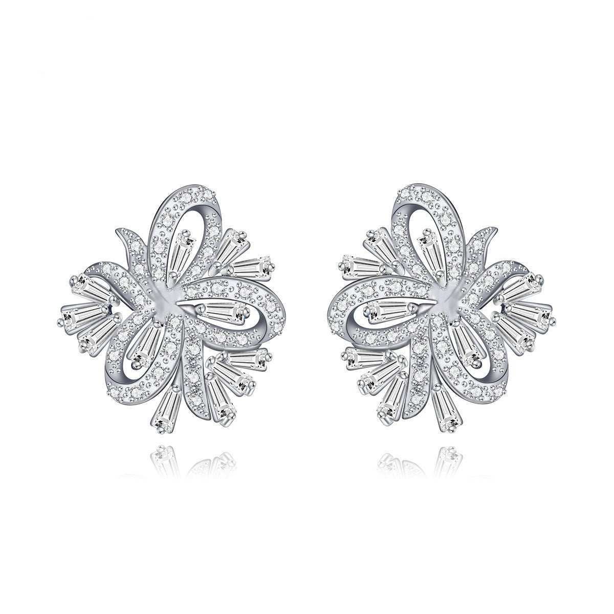 Bow Embellished White Moissanite Diamonds Elegant 18k White Gold Plated Vintage Stud Earrings | Mix Mix Style-Mix MIx Style