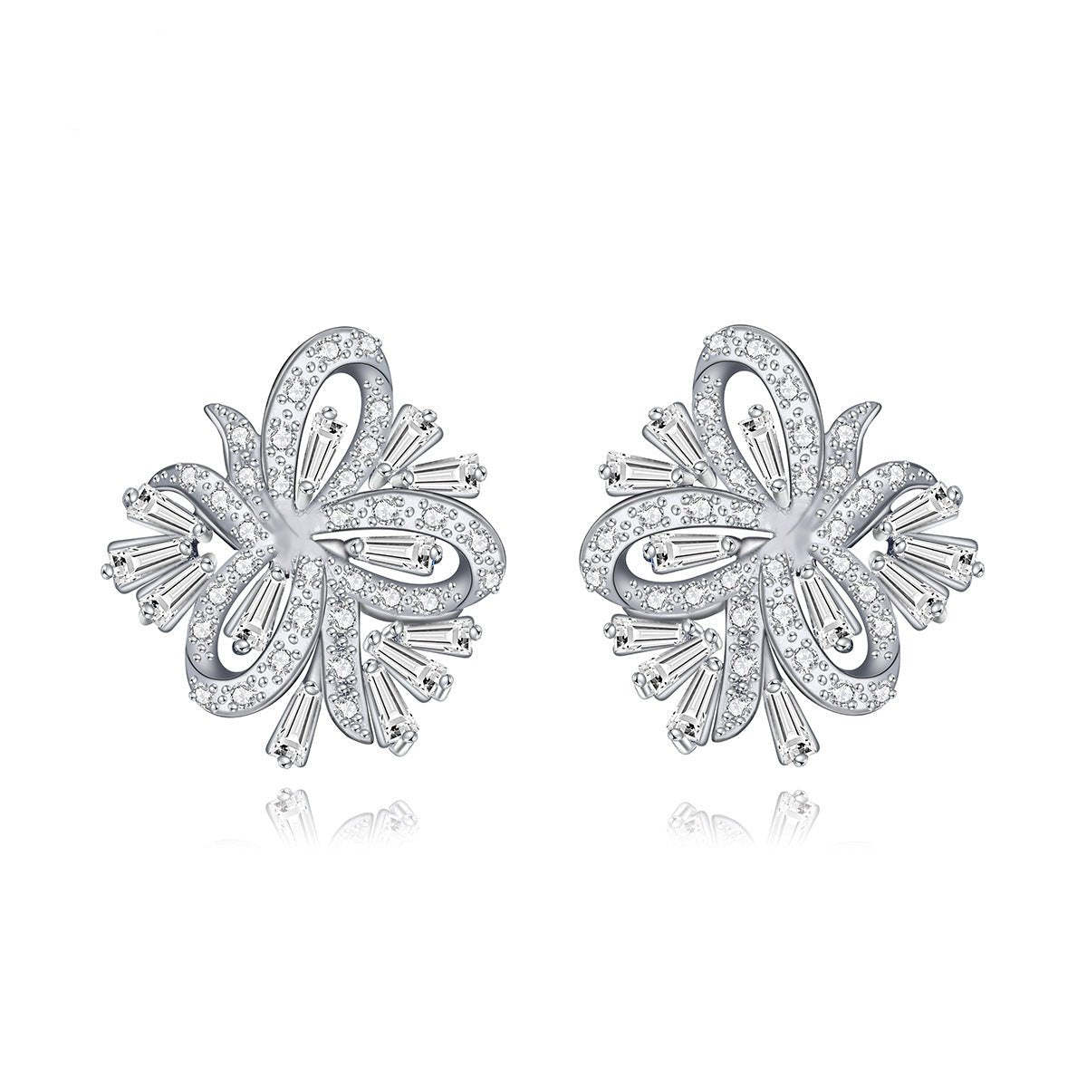 Bow Embellished White Moissanite Diamonds Elegant 18k White Gold Plated Vintage Stud Earrings | Mix Mix Style-Mix MIx Style