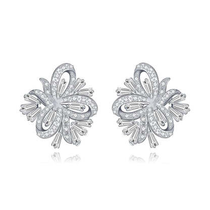 Bow Embellished White Moissanite Diamonds Elegant 18k White Gold Plated Vintage Stud Earrings | Mix Mix Style-Mix MIx Style