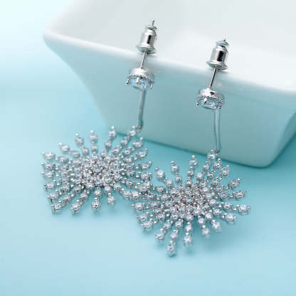 Snowflake Shaped Timeless White Moissanite Diamonds Luxury 18k White Gold Plated Vintage Drop Earrings | Mix Mix Style-Mix MIx Style