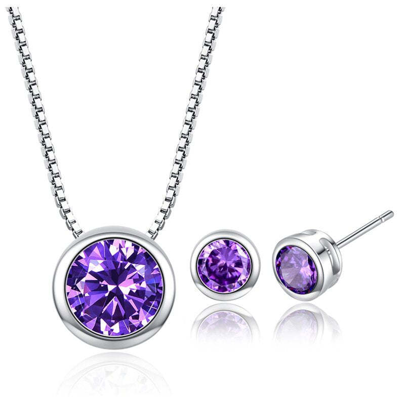 Simple Round Moissanite Diamond Clavicle Chain Necklace & Earrings Set | Mix Mix Style [Hot Seller]-Mix MIx Style