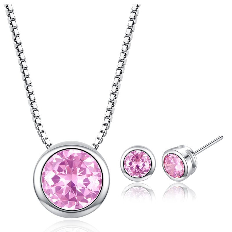 Simple Round Moissanite Diamond Clavicle Chain Necklace & Earrings Set | Mix Mix Style [Hot Seller]-Mix MIx Style