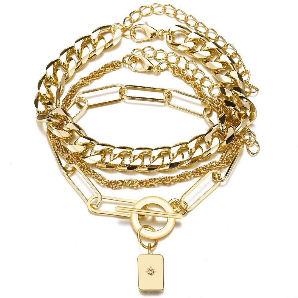 3Pcs Gold Plated Thick Chain Bracelets | Mix Mix Style-Mix MIx Style