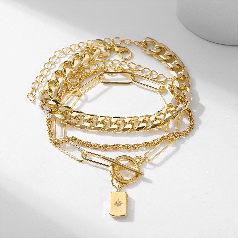3Pcs Gold Plated Thick Chain Bracelets | Mix Mix Style-Mix MIx Style
