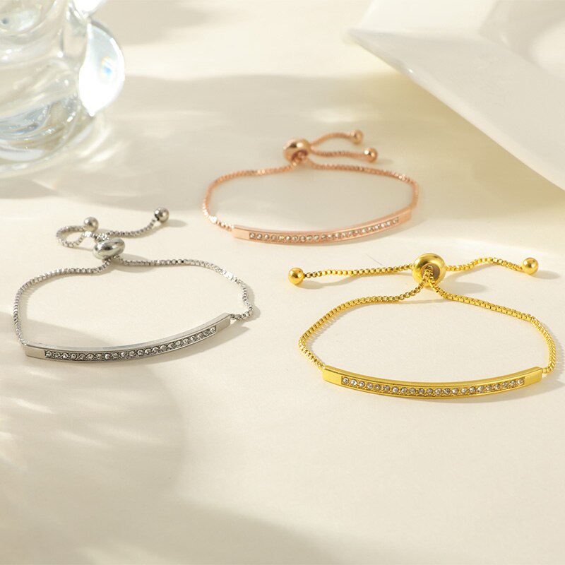 3pcs 18k Gold Plated & 925 Sterling Silver, Rose Gold with Moissanites Adjustable Bracelets | Mix Mix Style-Mix MIx Style