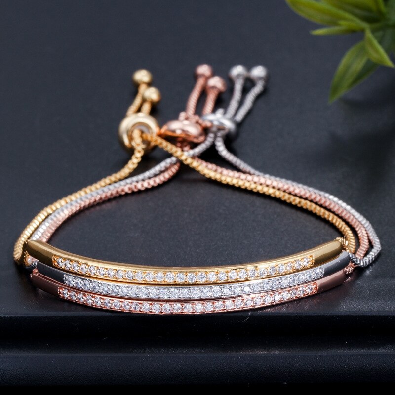 3pcs 18k Gold Plated & 925 Sterling Silver, Rose Gold with Moissanites Adjustable Bracelets | Mix Mix Style-Mix MIx Style