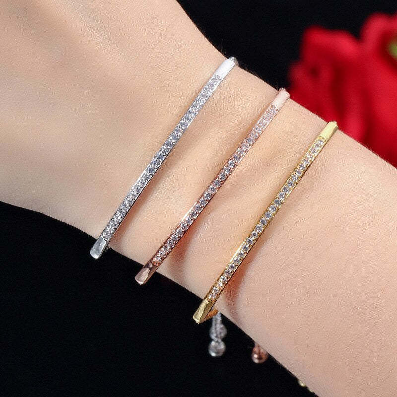 3pcs 18k Gold Plated & 925 Sterling Silver, Rose Gold with Moissanites Adjustable Bracelets | Mix Mix Style-Mix MIx Style